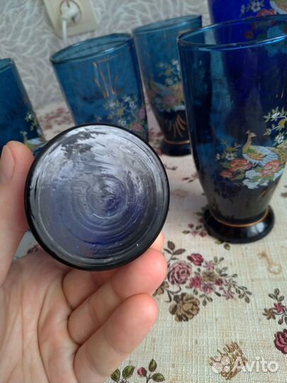 Кувшин стаканы синее стекло
