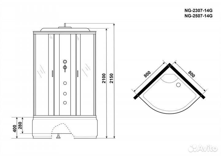 Душевая кабина Niagara Classic NG-2307-14G (80х80х215)