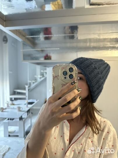 Шапка женская вязаная синяя