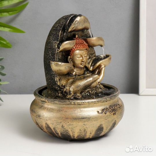 Фонтан настольный от сети, подсветка 'Будда и рука