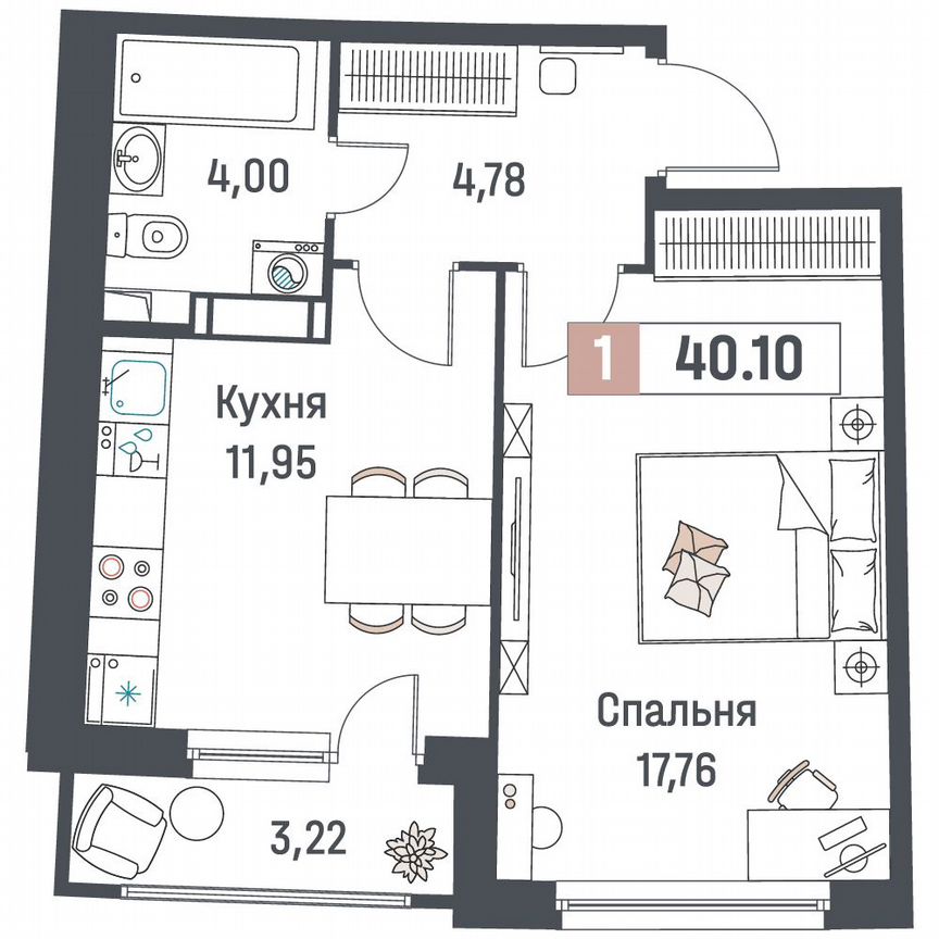 1-к. квартира, 40,1 м², 11/18 эт.