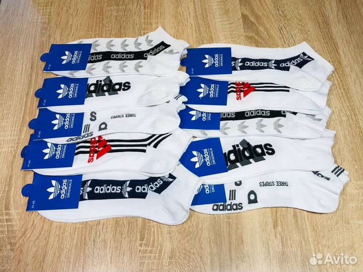 Носки мужские Adidas. 10 пар. Белые, короткие