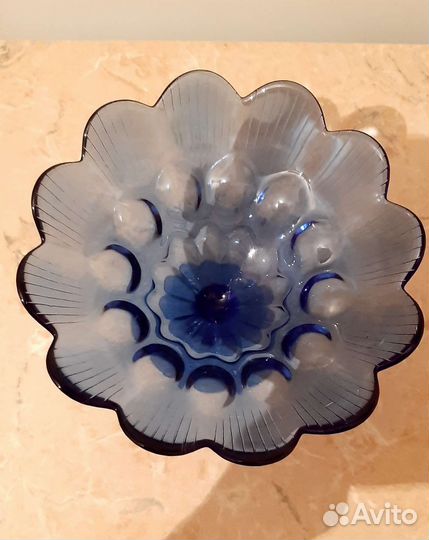 Ваза фруктовница СССР синее стекло