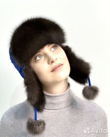 Шапка -ушанка из меха соболя