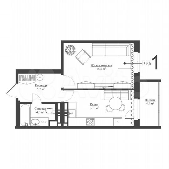 1-к. квартира, 39,8 м², 1/18 эт.