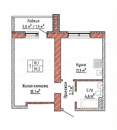 1-к. квартира, 39,2 м², 10/16 эт.