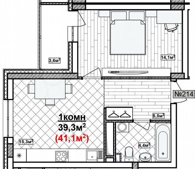 1-к. квартира, 41,1 м², 2/19 эт.