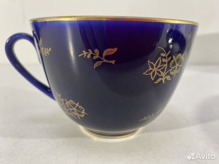 Чайная пара цветы веточка ночь фарфор кобальт лфз