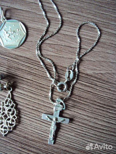 Серебро винтаж кулон, серьги Аргентина, крестик