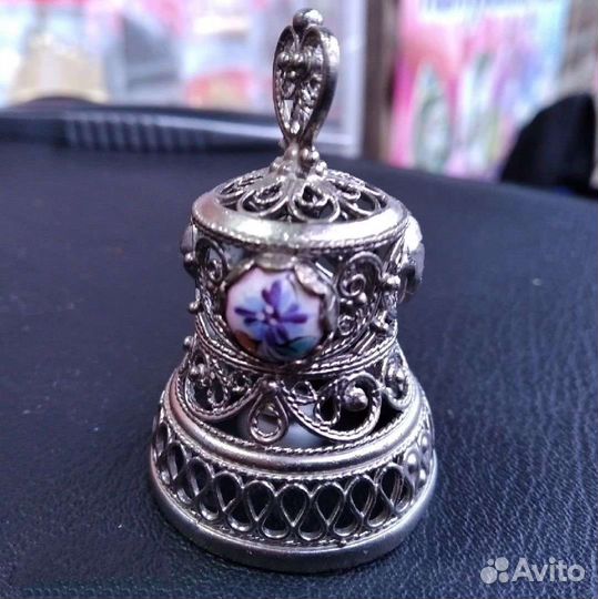 Серебрённый Колокольчик из Скани Чернь Живопись