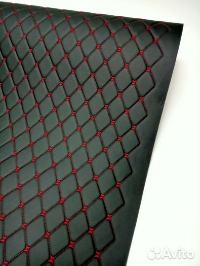 Экокожа, кожзам стёганый (ромб красный) на поролон