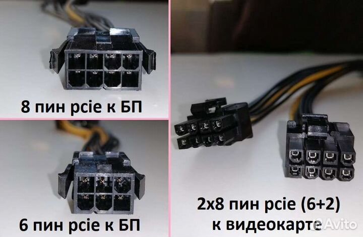 Переходники разветвители для видеокарт 8pin 6pin