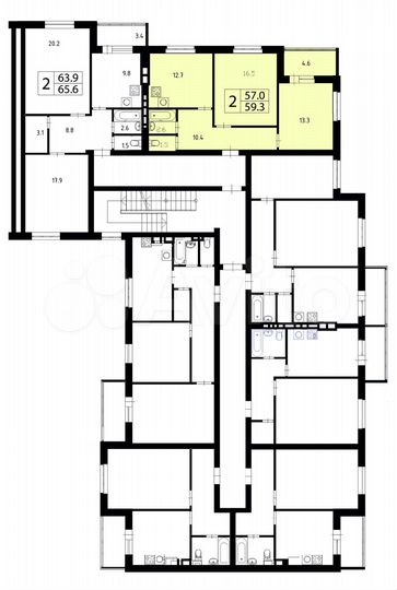 2-к. квартира, 57 м², 4/4 эт.