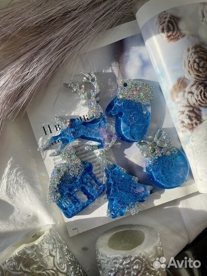 Набор ёлочных игрушек из эпоксидной смолы