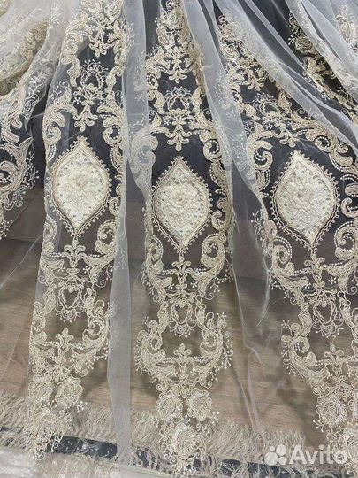 Итальянская штора тюль с медальоном 6.30см,жемчуг