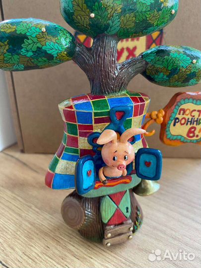 Елочная игрушка Домик Пятачка из папье-маше