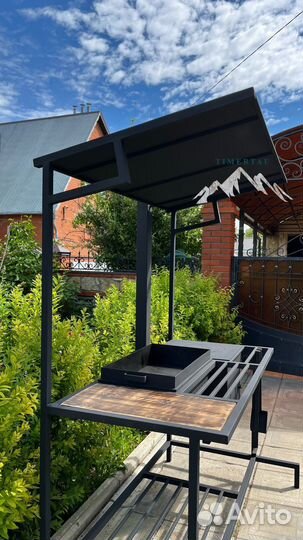 Мангал с печью под казан и крышей