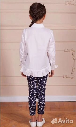 Блузка рубашка для девочек, белая школьная