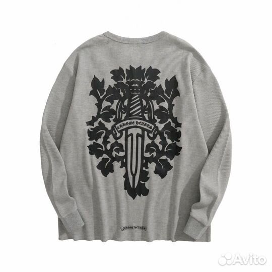 Серый хлопковый лонгслив Chrome hearts, S,M,L,XL