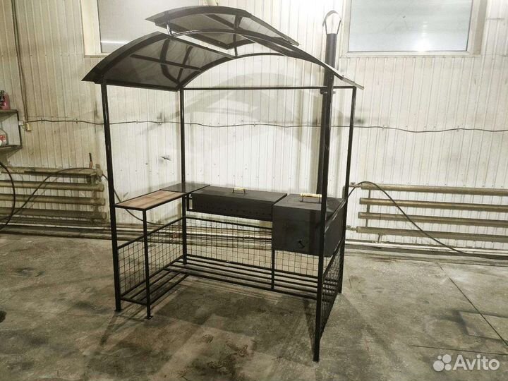 Мангал с печью под казан и крышей