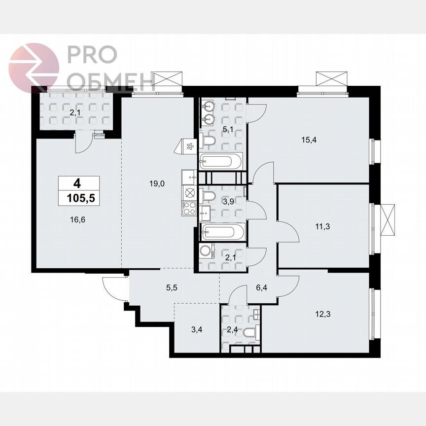 4-к. квартира, 105,5 м², 15/17 эт.