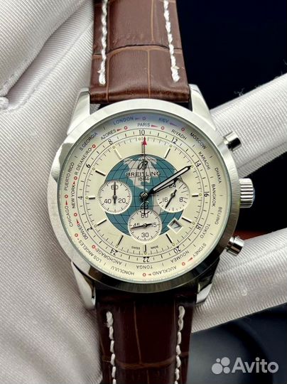 Мужские часы Breitling Transocean белый на коже