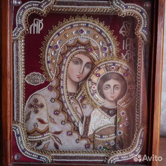 Икона Казанская расшитая мастерицей из Софрино