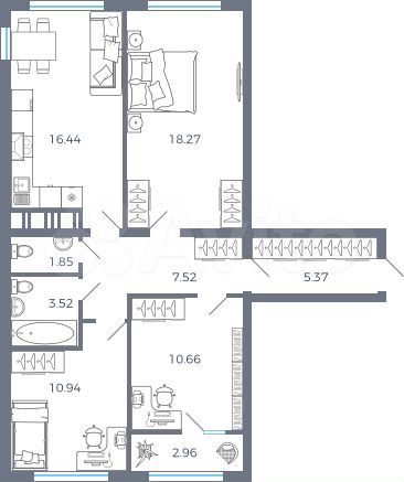 3-к. квартира, 77,5 м², 1/17 эт.