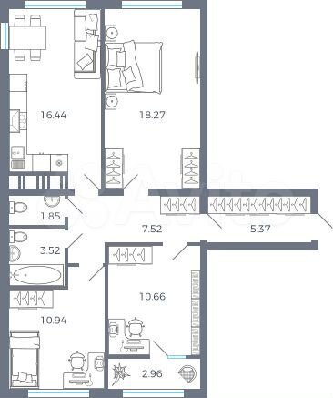 3-к. квартира, 77,5 м², 1/17 эт.