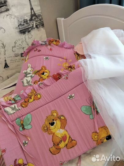 Бортики и балдахин в кроватку для девочки