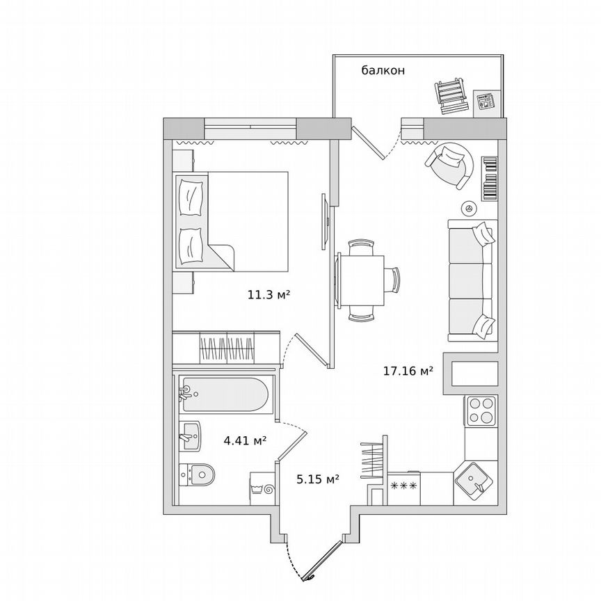 1-к. квартира, 41,1 м², 23/23 эт.