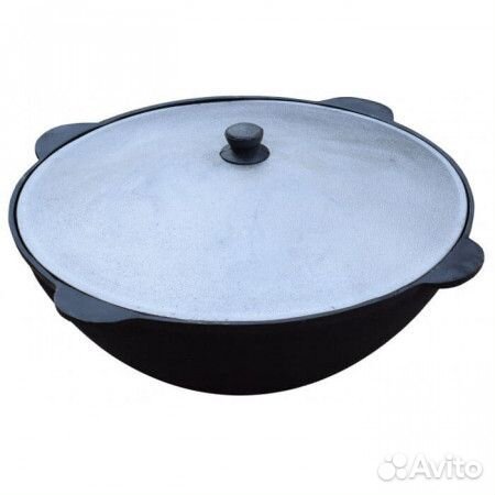Казан с крышкой чугунный на 22л