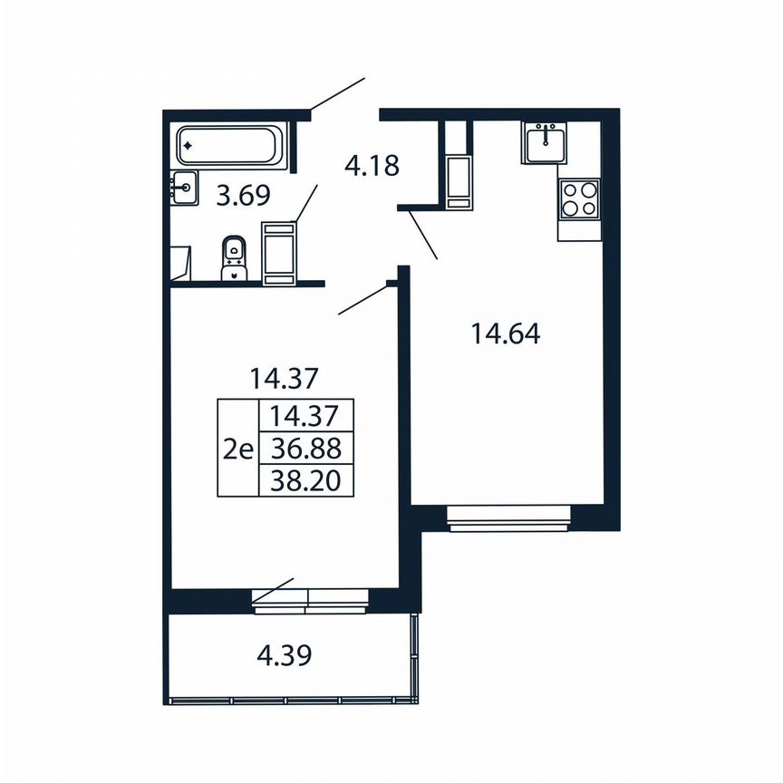 1-к. квартира, 41,3 м², 12/12 эт.