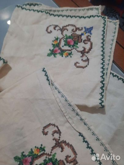 Льняные салфетки, ручная вышивка, комплект 6 штук