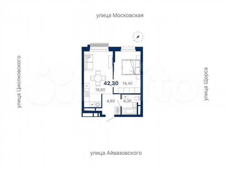 1-к. квартира, 42,3 м², 12/30 эт.