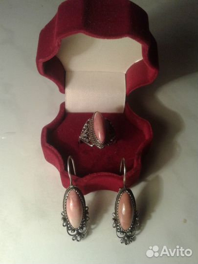 Серьги и кольцо сердолик в мельхиоре