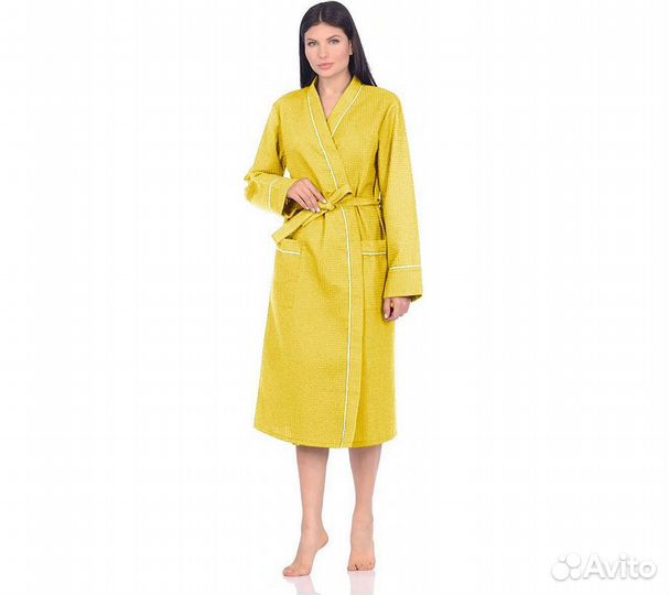 Халат вафельный Home One с кантом желтый 44