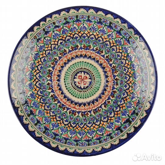 Ляган синий 42 см. плоский Риштанский