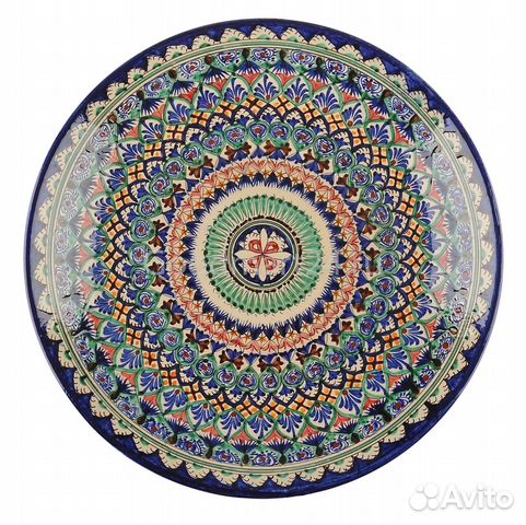 Ляган синий 42 см. плоский Риштанский