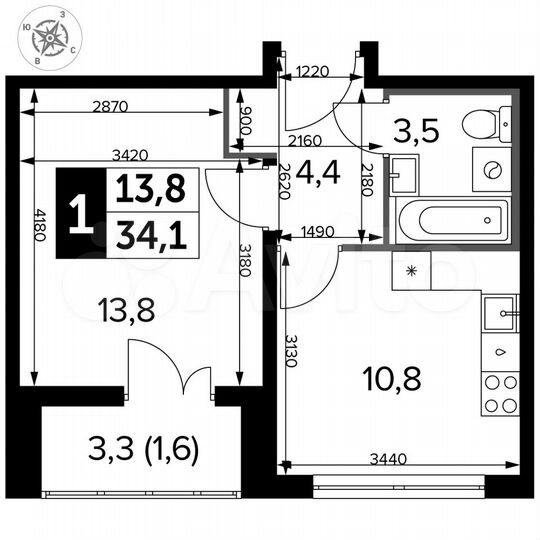 1-к. квартира, 34,1 м², 20/23 эт.