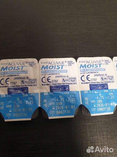 Линзы астигматизм acuvue moist, -4.75, -2.25, 180