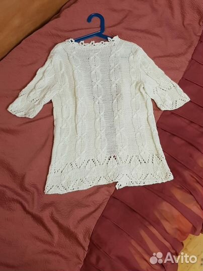 Вязаная кофта белая размер XXS 40 хлопок ручная