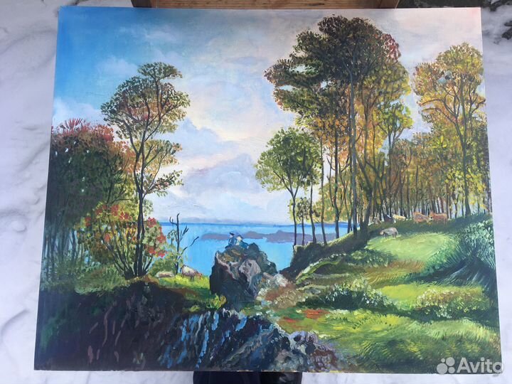 Картина маслом на холсте море/цветы