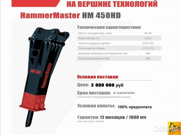 Молот на экскаватор Hammer HB 452