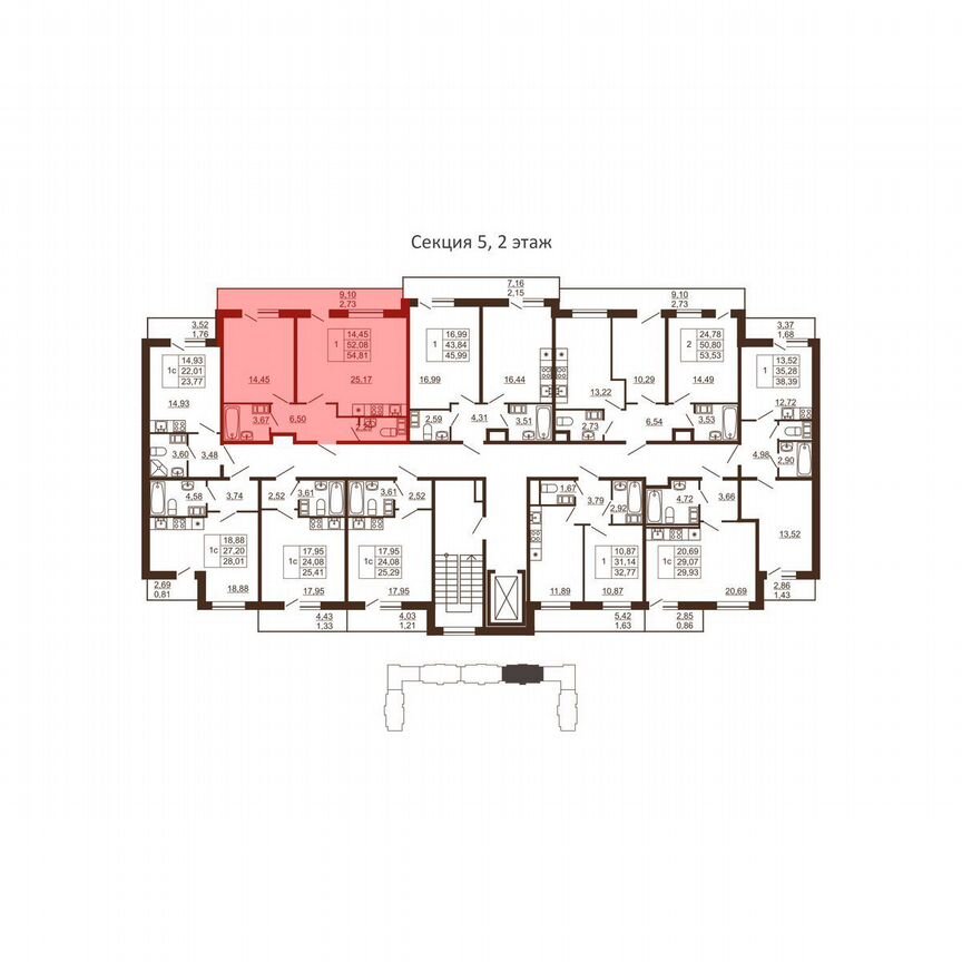 1-к. квартира, 54,8 м², 3/6 эт.