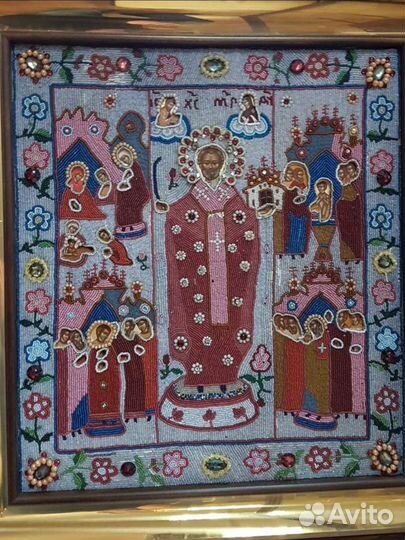 Храмовая икона Чудотворец Николай Можайский, шитый