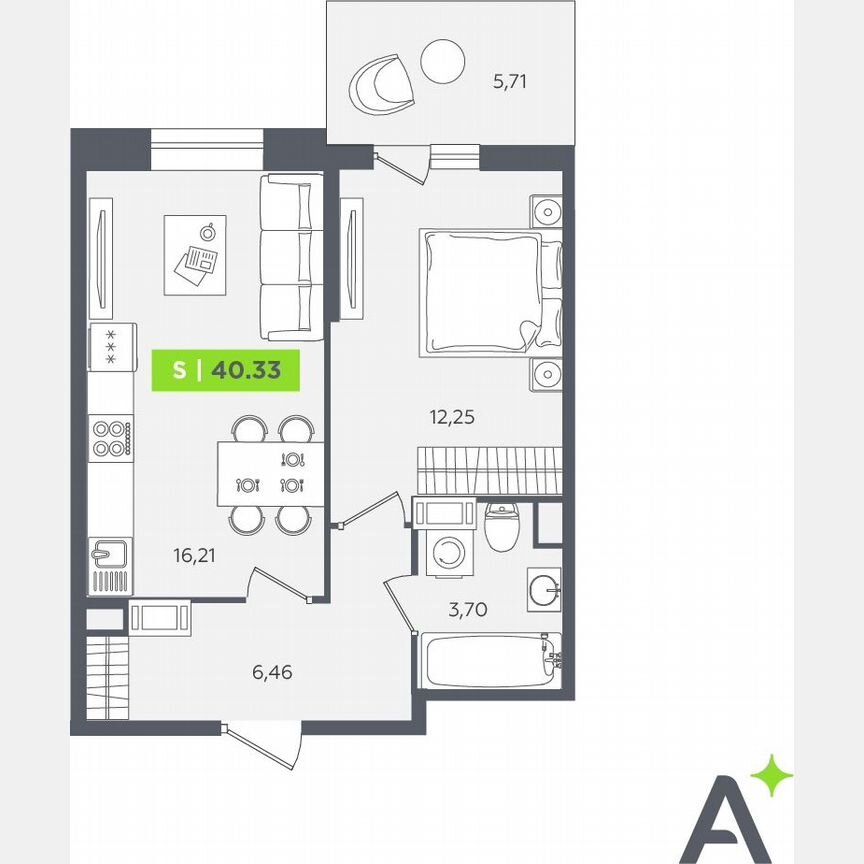 1-к. квартира, 40,3 м², 3/12 эт.