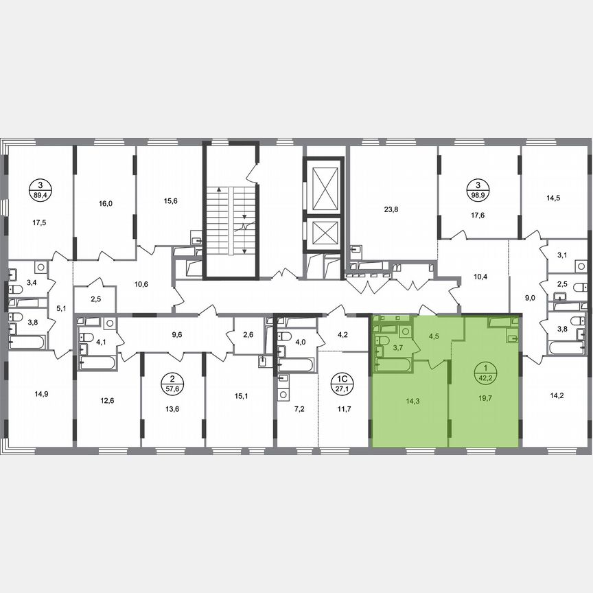 1-к. квартира, 42,2 м², 12/17 эт.