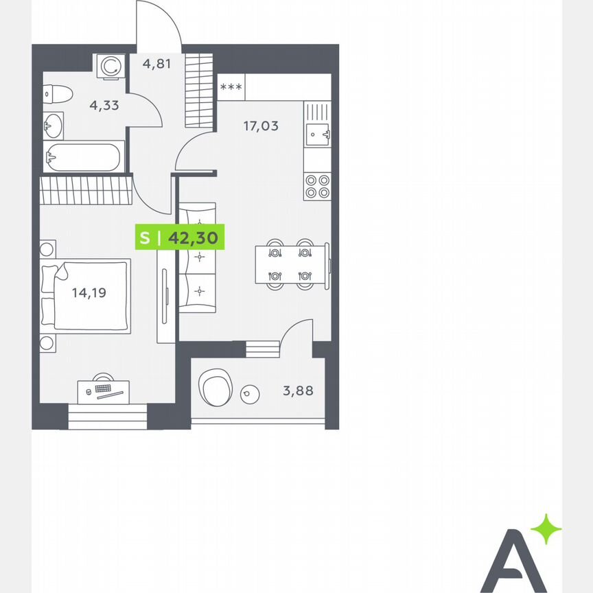 1-к. квартира, 42,3 м², 5/12 эт.