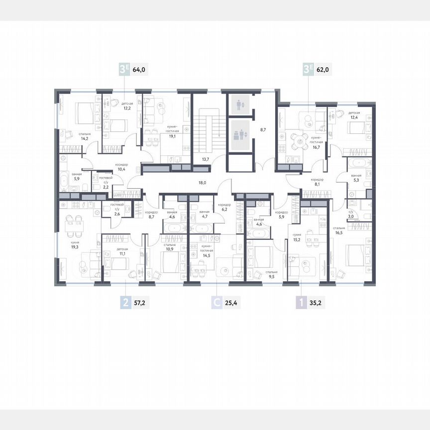 3-к. квартира, 62 м², 2/25 эт.